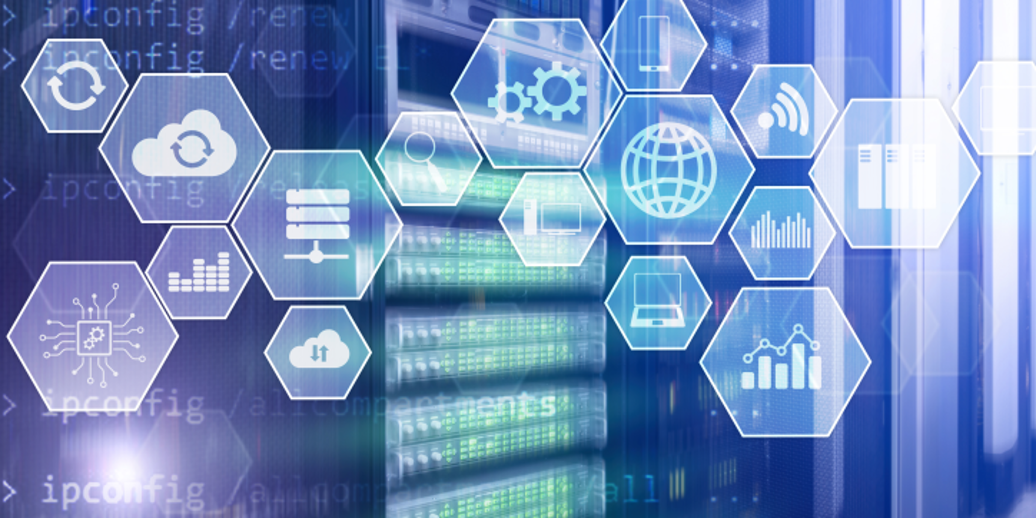 Blue background with icon symbolizing infrastructure